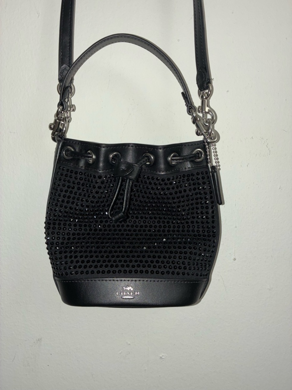Coach Black Studded Leather Drawstring mini Bucket Bag - Picture 6 of 8